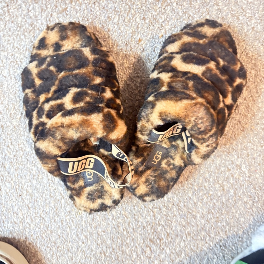 UGG Tan and Black Fuzzy Slippers